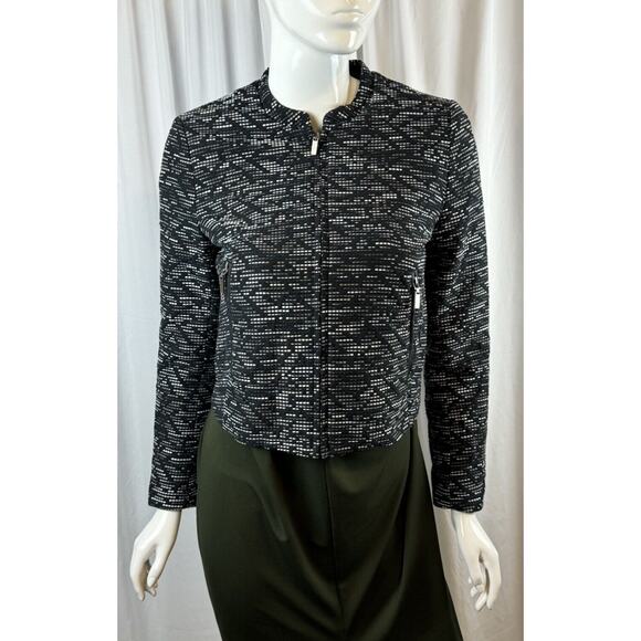 H&M Tweed Faux Leather Trim Bomber Jacket, Black Multi, Sz: 8, 65-23 - Picture 1 of 15